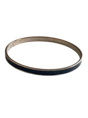 Minimalist Black Enamel Silver Tone Thin Metal Bangle Bracelet u